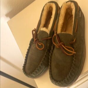 Green Suede Slip-On Loafers with Fuzzy Lining